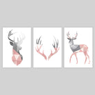 GEOMETRIC set of 3 Blush PINK & Grey Art Prints STAG Antler Gallery Wall Pictures Posters Artwork ArtzeUK