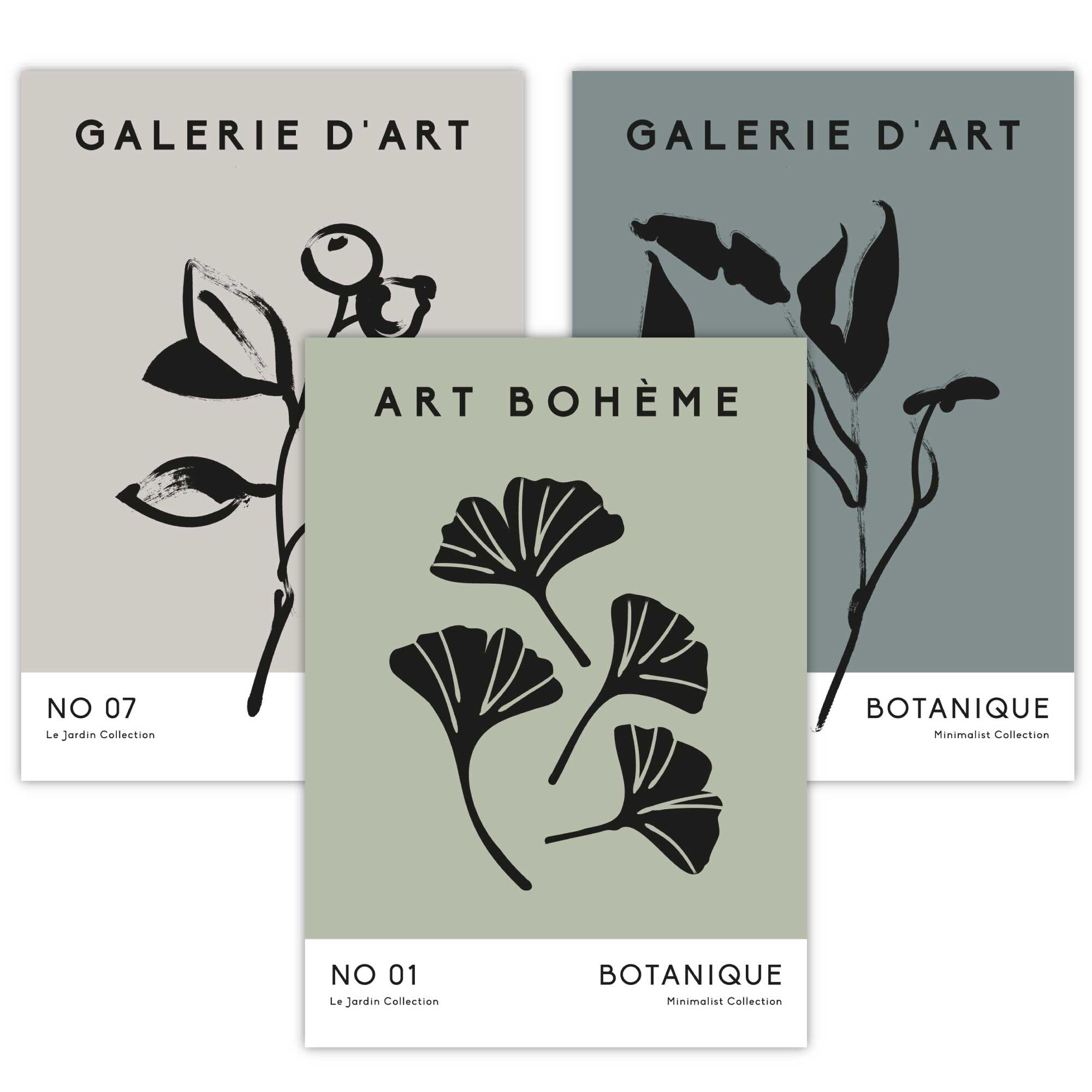 Boho Botanical Art, Set of  3, Teal Green Minimalist Art Prints