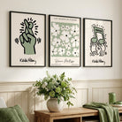 Luxury Living Room featuring a Set of 3 Keith Haring meets Matisse in Green Art Prints in Black Frames | Artze UK