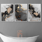 Set of 3 Abstract Art Prints of Paintings Black Grey and Gold