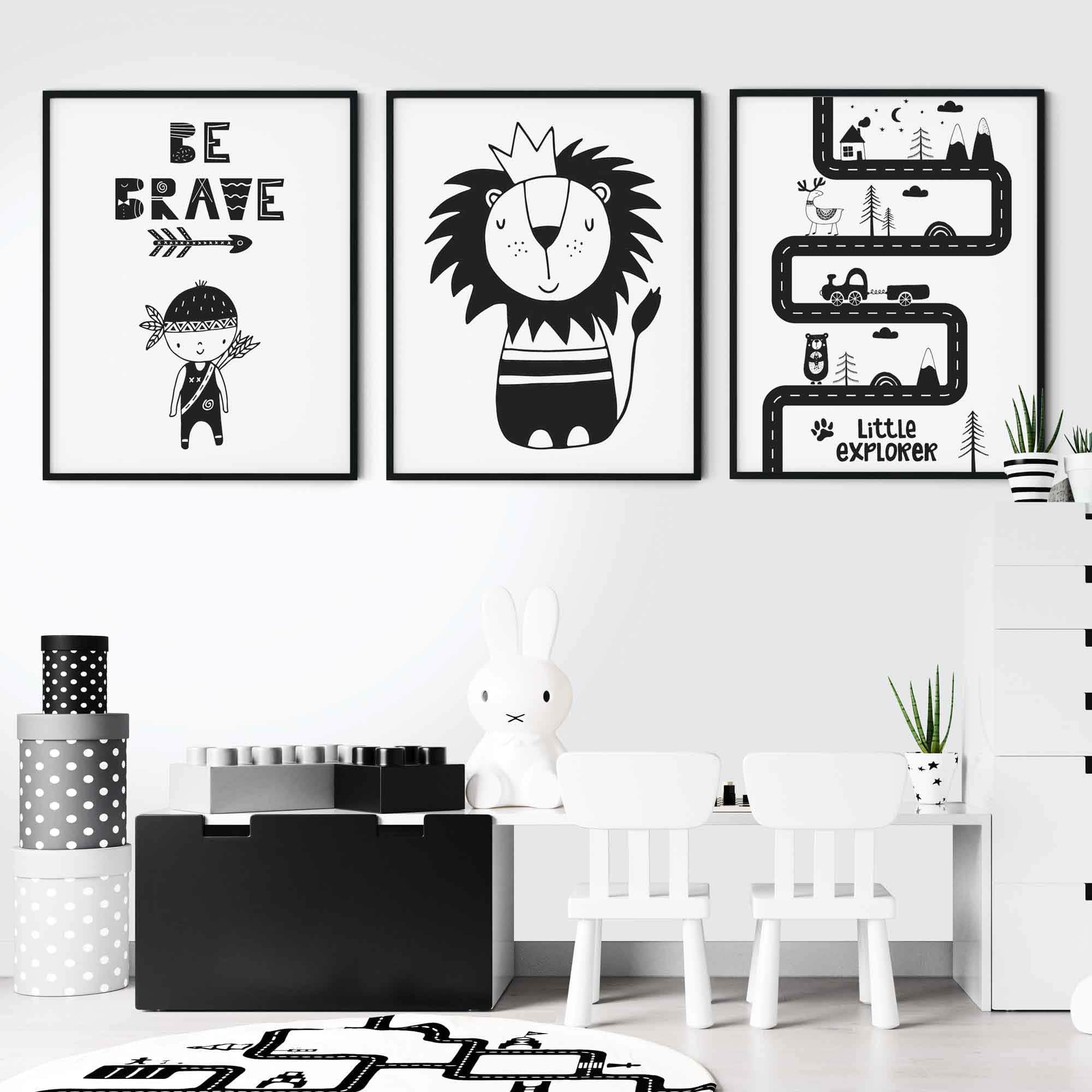 Be Brave Black & White Scandinavian Nursery Poster