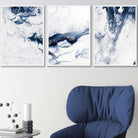 Set of 3 Navy Blue Abstract Ocean Waves Wall Art Prints