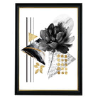 Black and Gold Abstract Flower with Geometric Shapes No 1 Wall Art Print