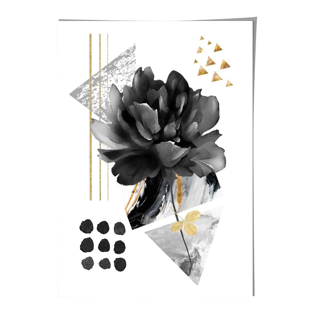 Black and Gold Abstract Flower with Geometric Shapes No 2 Wall Art Print