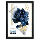 Navy Blue and Gold Abstract Flower with Geometric Shapes No 2 Wall Art Print