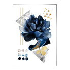 Navy Blue and Gold Abstract Flower with Geometric Shapes No 2 Wall Art Print