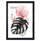 Pink and Black Abstract Leaf with Geometric Shapes Wall Art Print