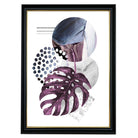 Purple and Silver Grey Abstract Leaf with Geometric Shapes Wall Art Print