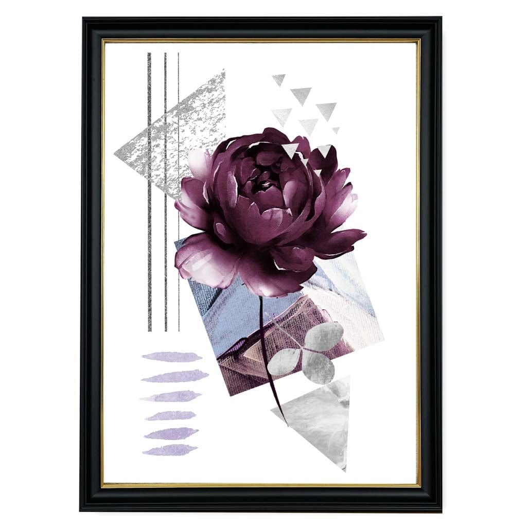 Purple and Silver Grey Abstract Flower with Geometric Shapes No 2 Wall Art Print