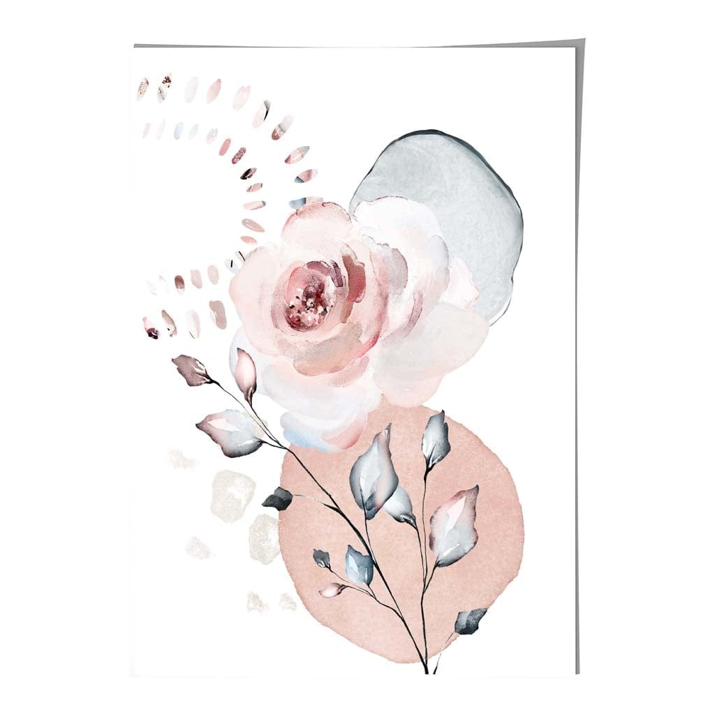 Blush Pink and Grey Abstract Floral Rose and Geometric Shapes No 1