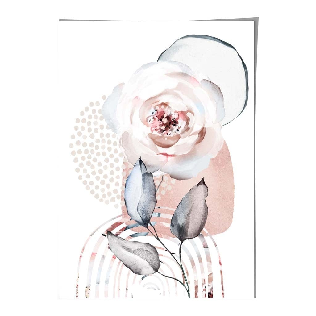 Blush Pink and Grey Abstract Floral Rose and Geometric Shapes No 2