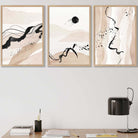 Set of 3 Beige and Black Abstract Landscape Wall Art Prints