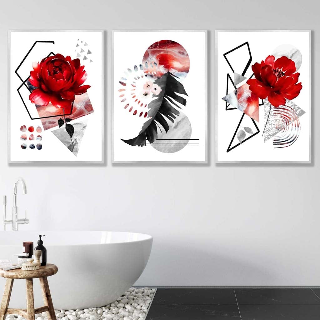 Abstract Red and Black Floral Peony Wall Art Prints