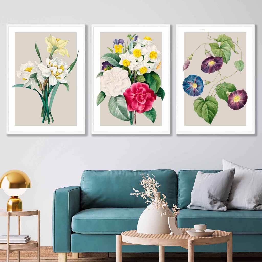 Vintage Spring Flowers Daffodil Set of 3 Wall Art Prints