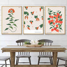 Vintage Graphical Orange Flowers Set of 3 Wall Art Prints