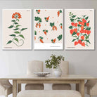 Vintage Graphical Orange Flowers Set of 3 Wall Art Prints