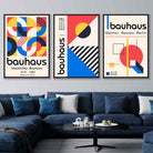 Bauhaus Red Blue & Yellow Geometric Set of 3 Wall Art Prints