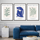 Set of 3 Wall Art Prints Matisse Botanical Shapes with Nude in Green & Blue