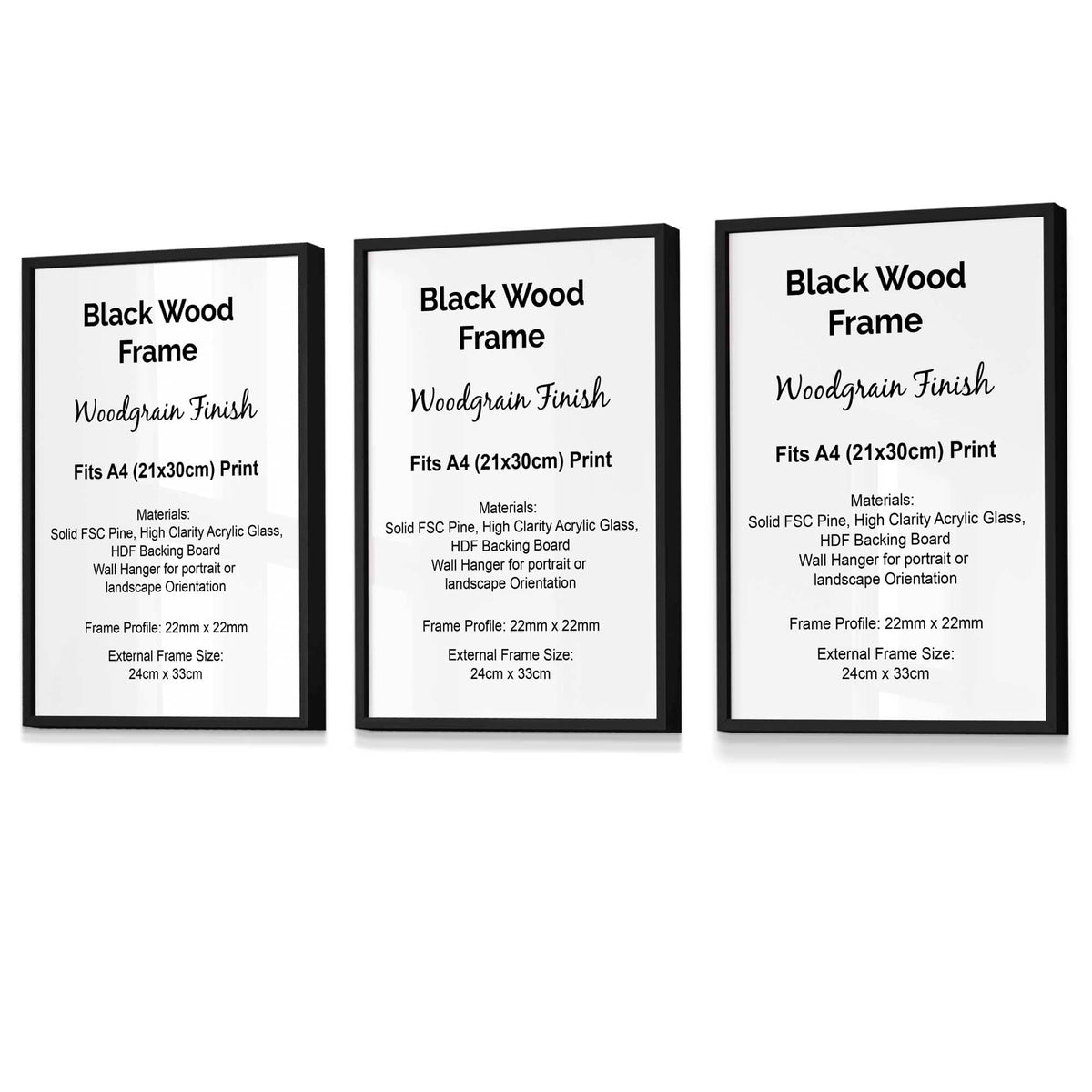 Set of 3 Essentials Wood Frames Only Size A4 Artze Wall Art