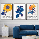 Set of 3 Blue & Yellow Floral Boho Prints Sunflower Posters
