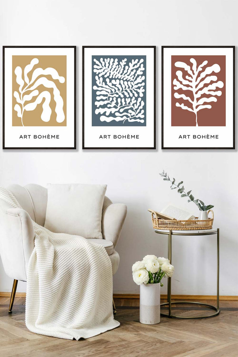 311 Framed Boho Abstract Yellow, Blue, Red Floral Shapes Artze Wall Art