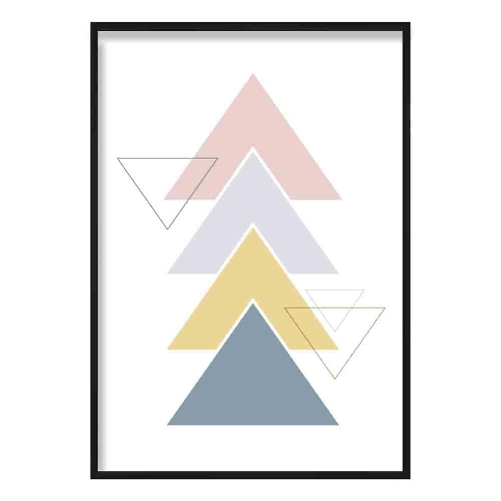 Multicolour Geometric Triangles Scandinavian Blue,Yellow,Beige Poster
