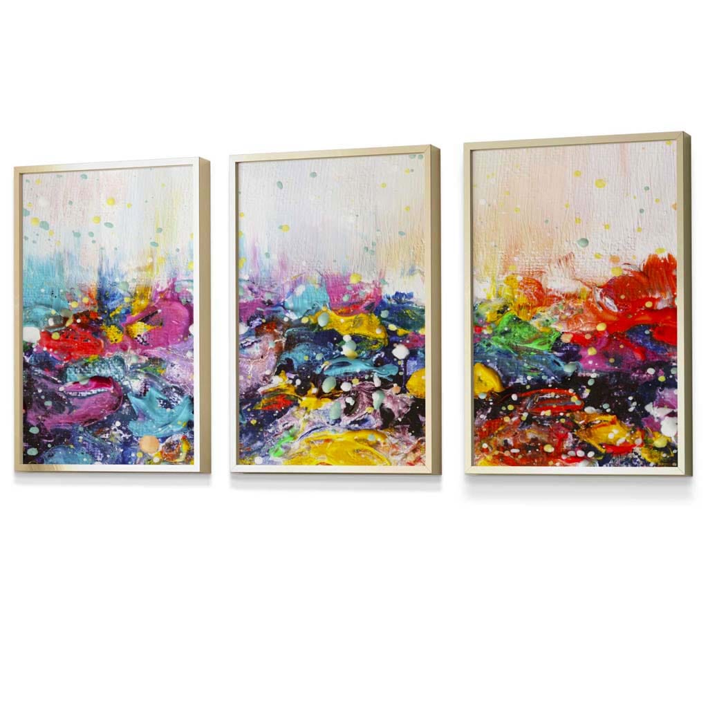 Set of 3 Abstract Colourful Paint Splashes Framed Art Prints | Artze Wall Art UK