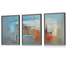 Set of 3 Geometric Abstract In Blue Orange White Framed Art Prints | Artze Wall Art UK