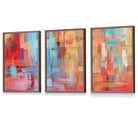 Set of 3 Geometric Abstract Strokes In Red Blue Yellow Framed Art Prints | Artze Wall Art UK