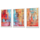 Set of 3 Geometric Abstract Strokes In Red Blue Yellow Framed Art Prints | Artze Wall Art UK