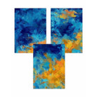 Set of 3 Geometric Abstract Cerulean Shore In Blue and Yellow Wall Art Prints