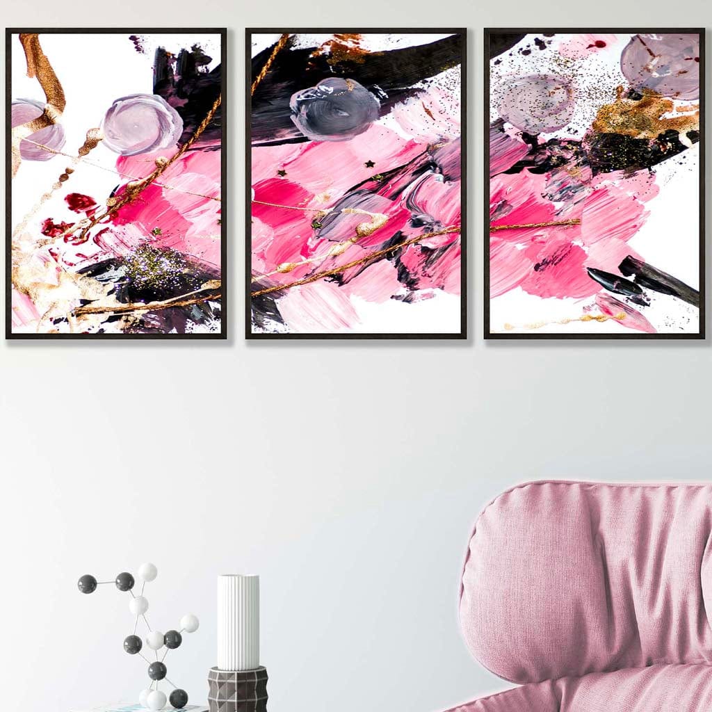 Set of 3 Geometric Abstract Pink Candy Wall Art Prints