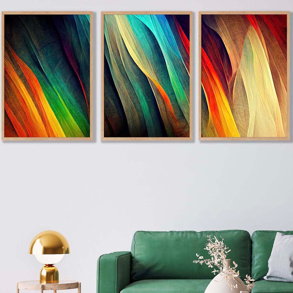 Set of 3 Abstract Ribbons of Bright Colours Wall Art Prints