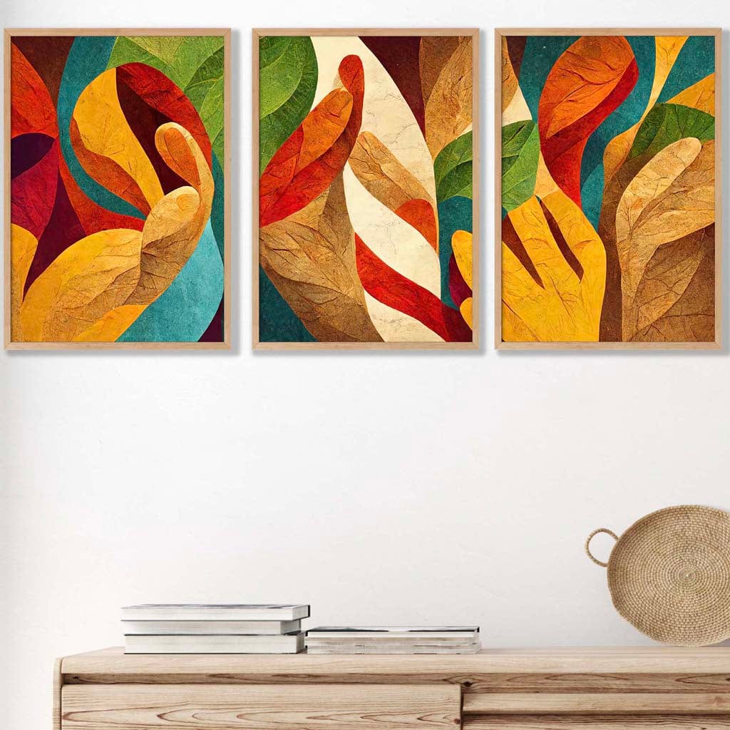 Set of 3 Abstract Colourful Retro Textured Shapes Wall Art Prints
