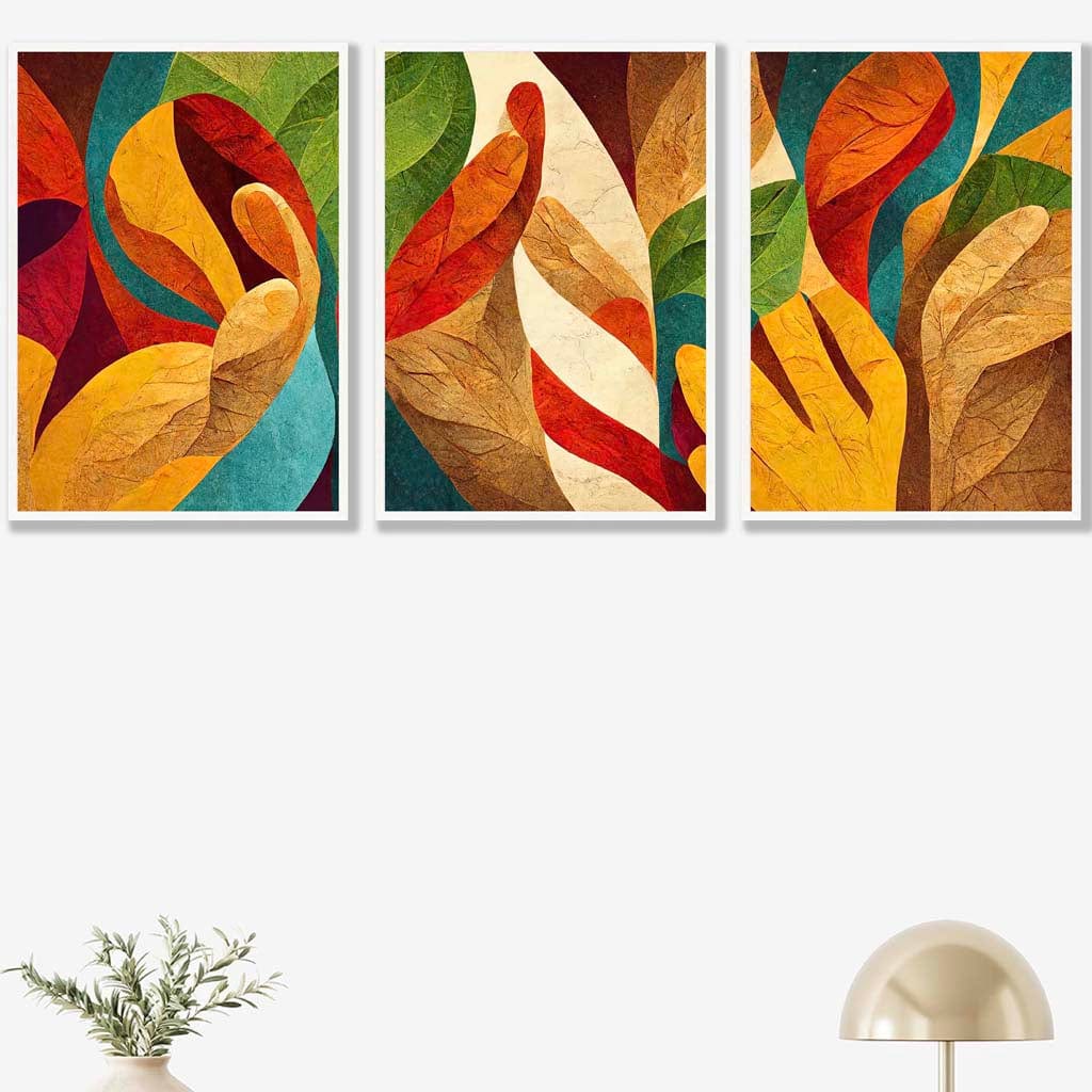 Set of 3 Abstract Colourful Retro Textured Shapes Wall Art Prints
