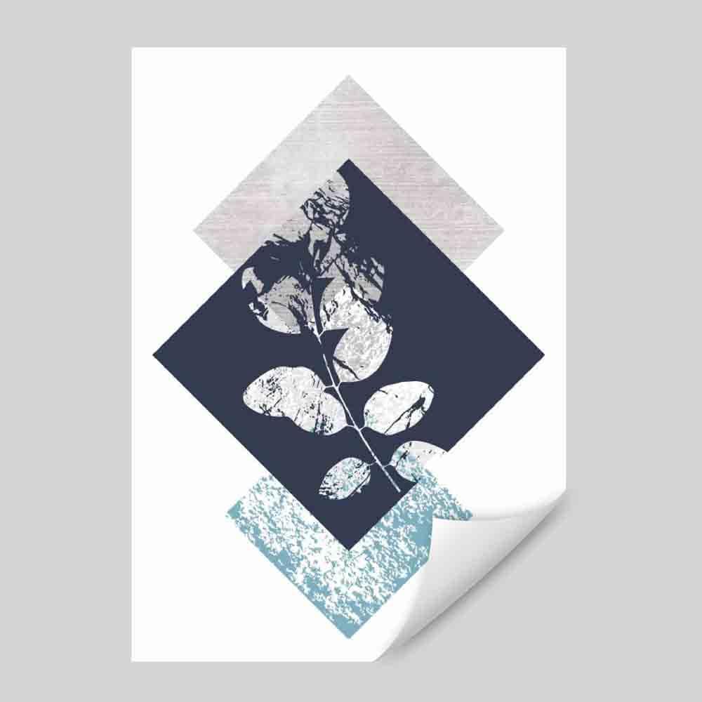 BOTANICAL Abstract GEOMETRIC Navy Blue and Aqua Floral Print 02
