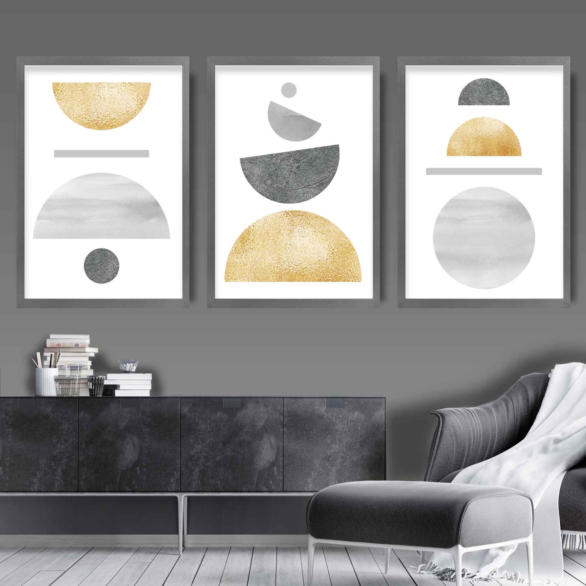 Geometric Abstract Grey and Gold No 3