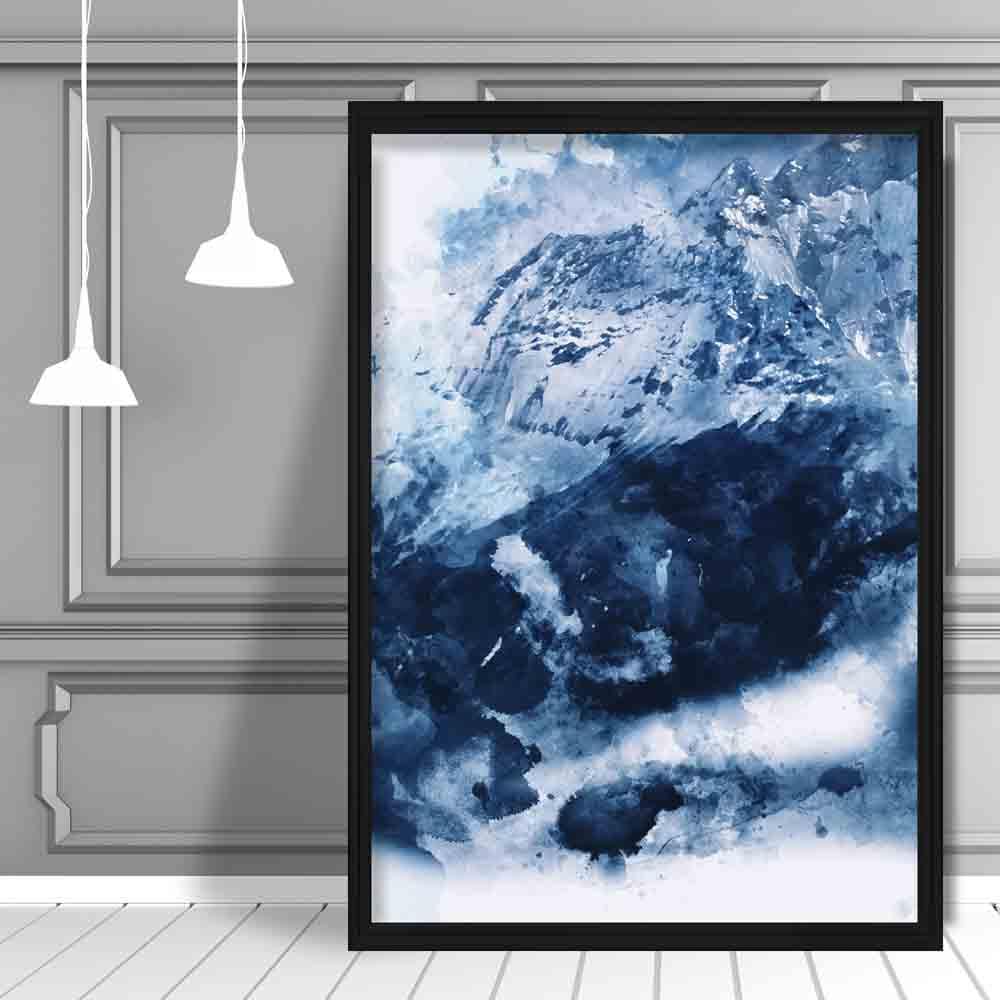 Blue Abstract Mountain 3 Watercolour Poster
