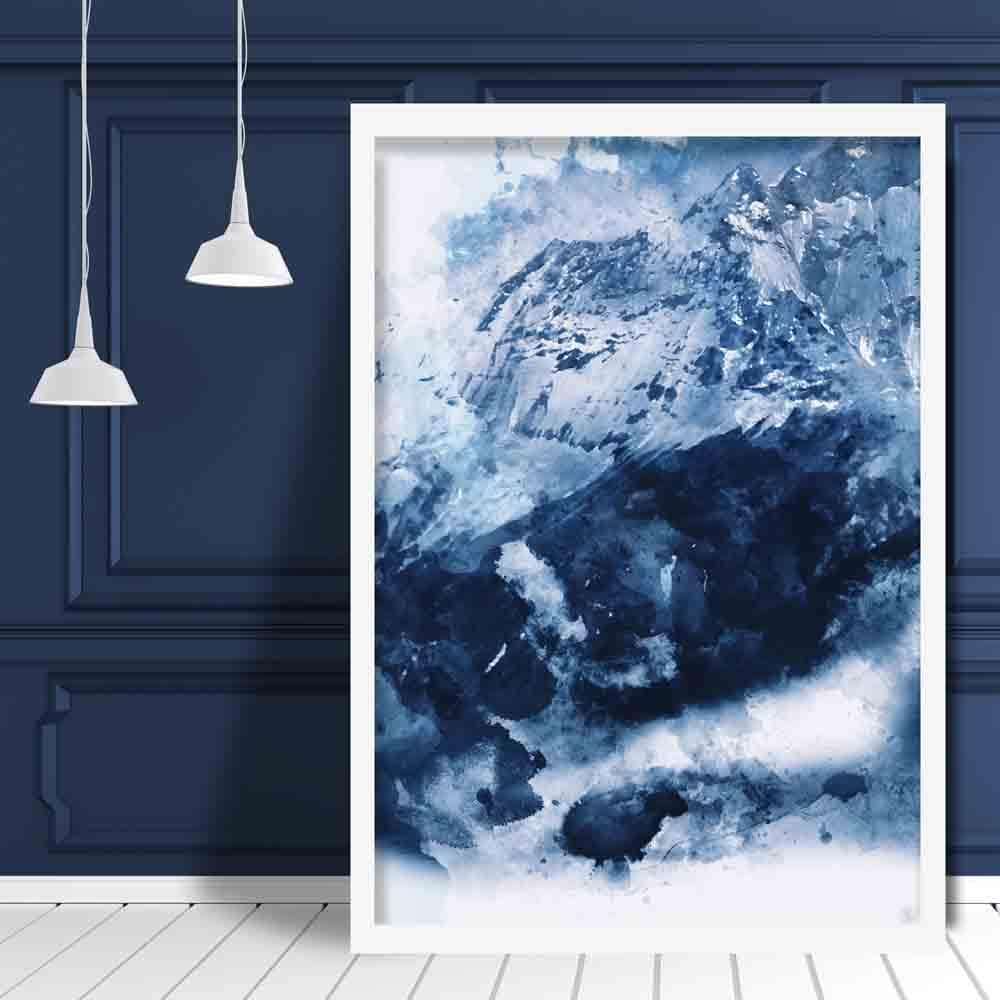 Blue Abstract Mountain 3 Watercolour Poster