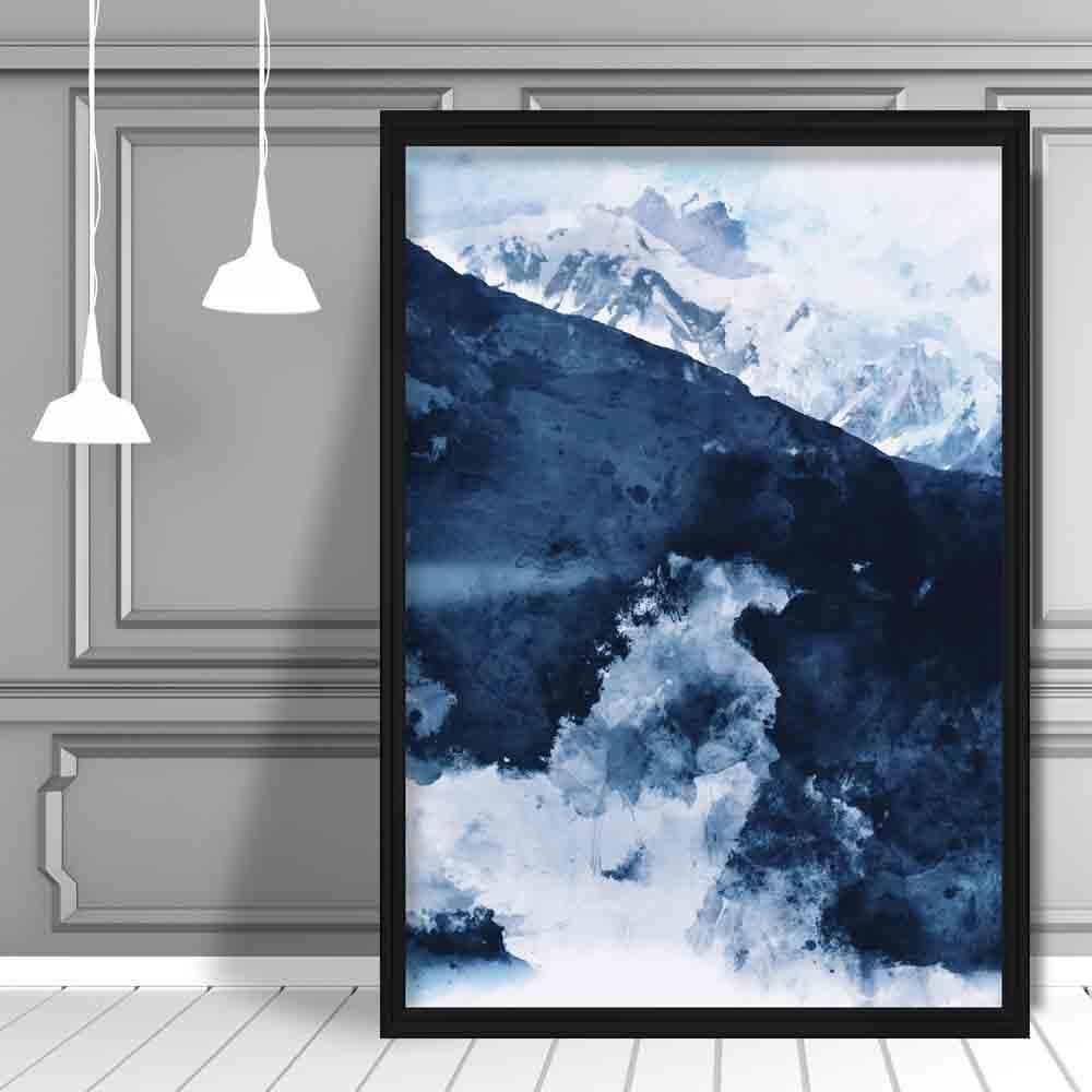Blue Abstract Mountain 1 Watercolour Poster