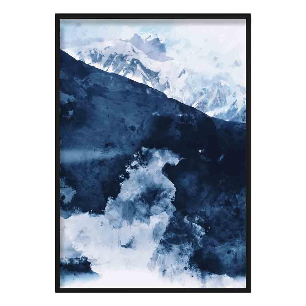 Blue Abstract Mountain 1 Watercolour Poster