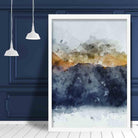 Navy Blue & Yellow Mountains Abstract Watercolour 3 Poster