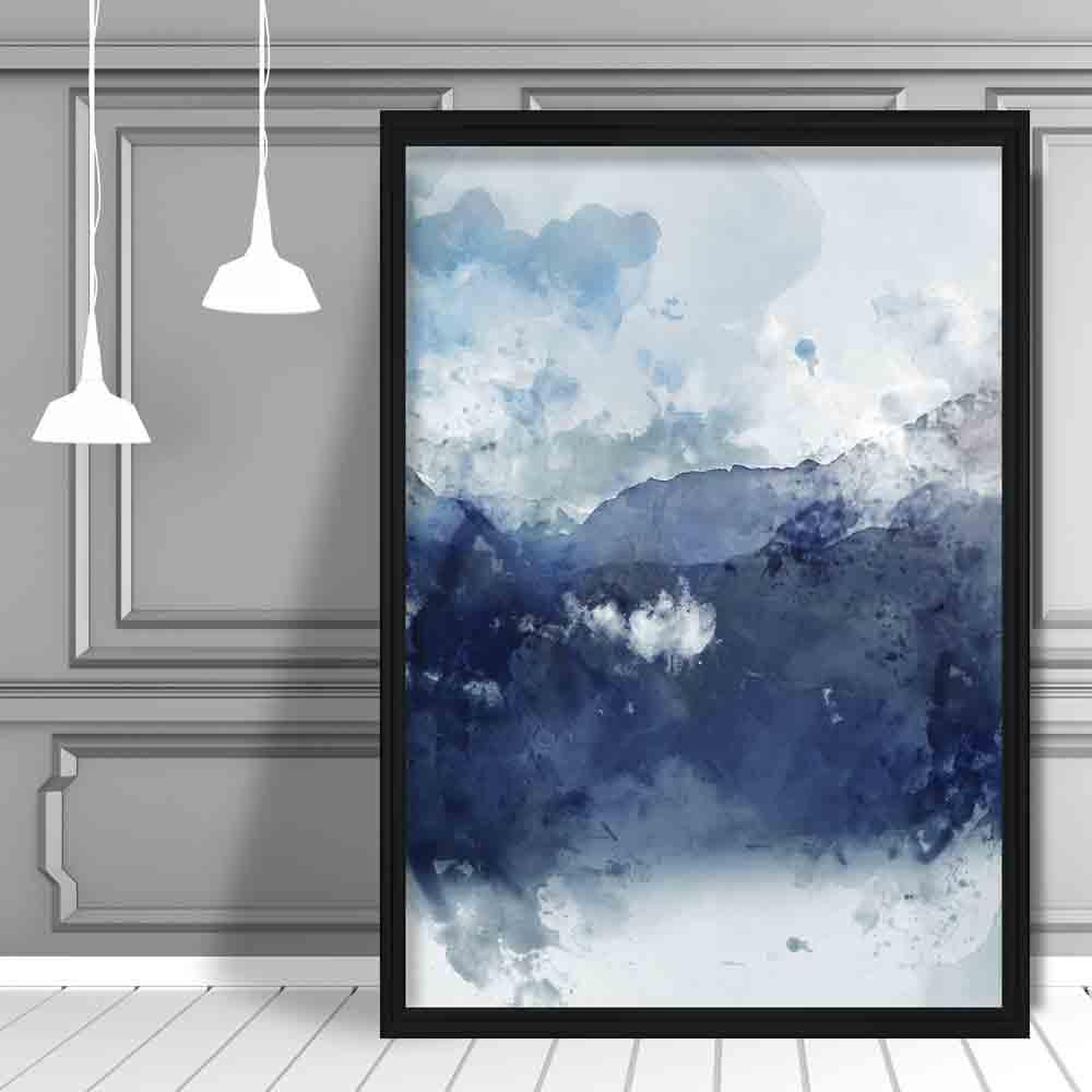 Navy Blue & Yellow Mountains Abstract Watercolour 1 Poster