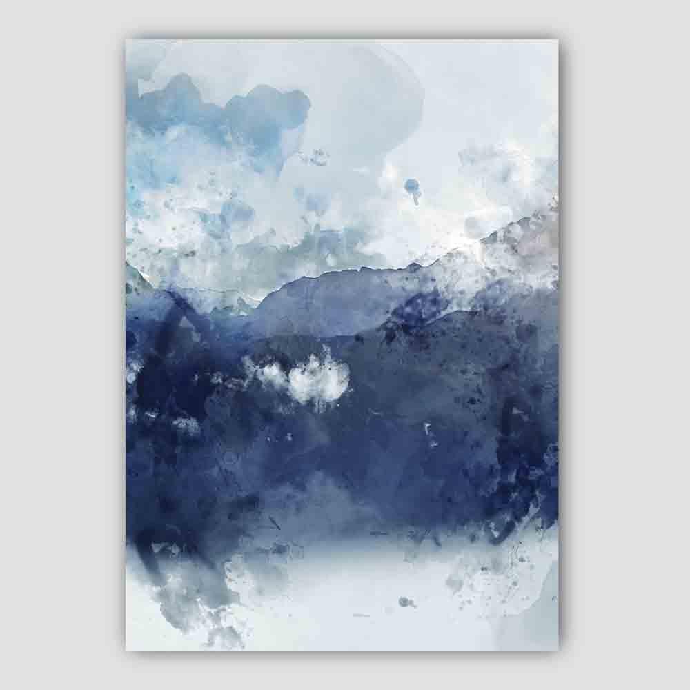 Navy Blue & Yellow Mountains Abstract Watercolour 1 Poster