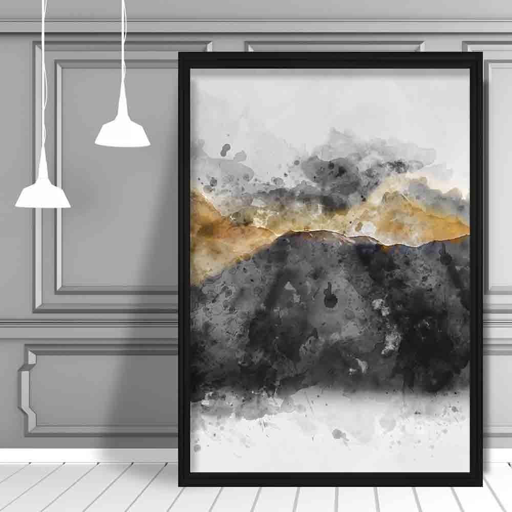 Black and Yellow Watercolour Mountains 3 Poster