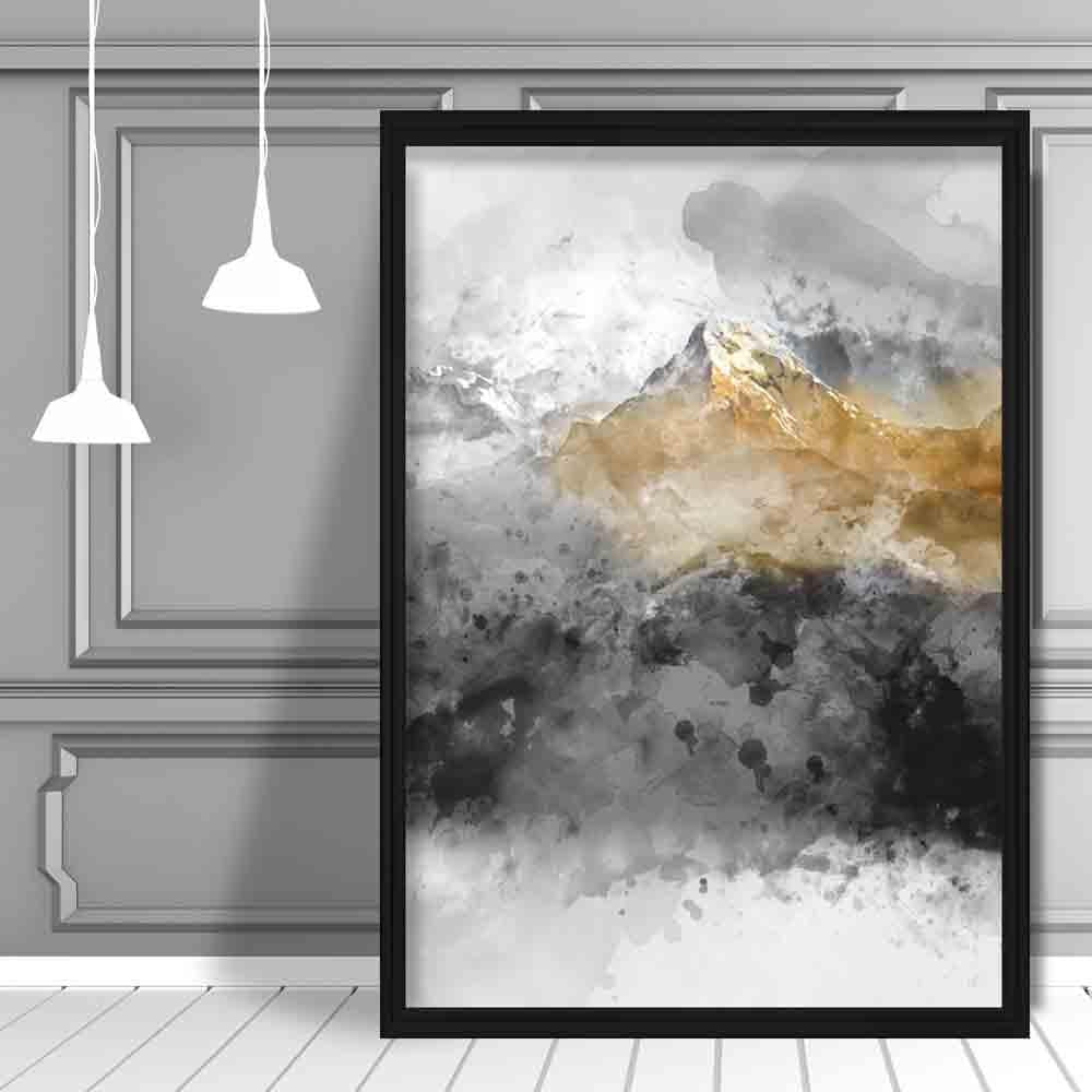 Black and Yellow Watercolour Mountains 2 Poster