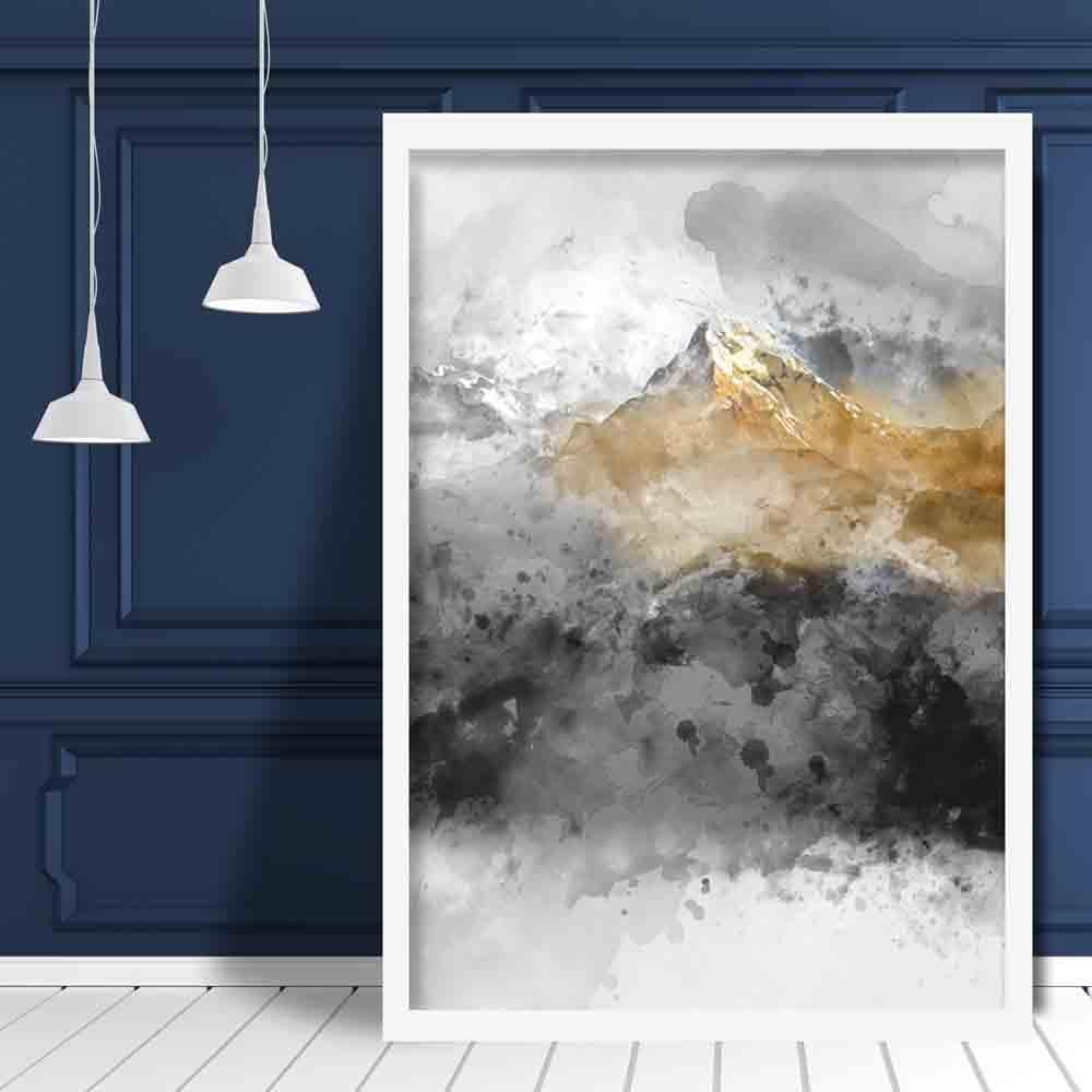 Black and Yellow Watercolour Mountains 2 Poster