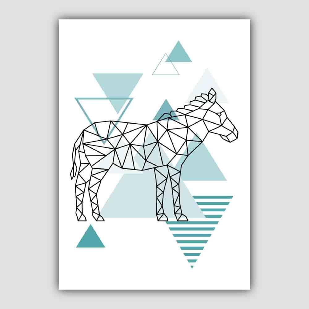 Zebra Abstract Geometric Scandinavian Aqua Blue Poster