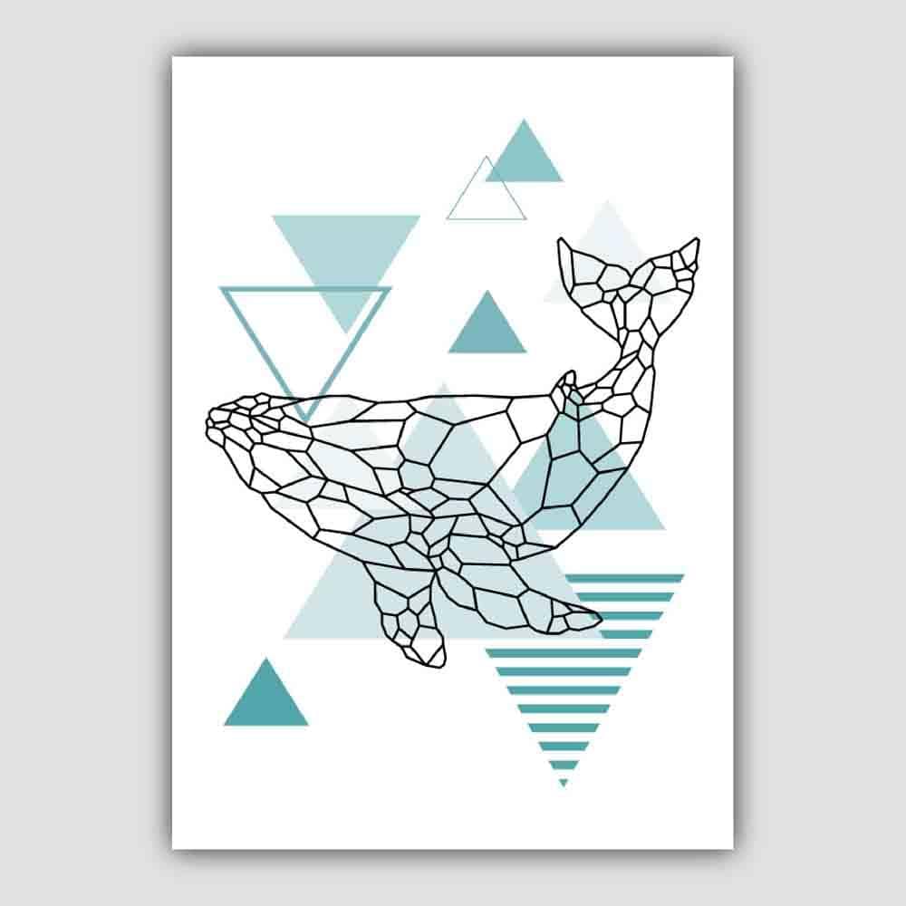 Whale Abstract Geometric Scandinavian Aqua Blue Poster