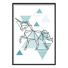 Unicorn Abstract Geometric Scandinavian Aqua Blue Poster
